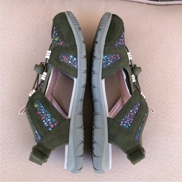Lands End Suede Fabric Floral Green Bungee Cord Close Toe Women Sport Sandal 9B - Picture 7 of 14